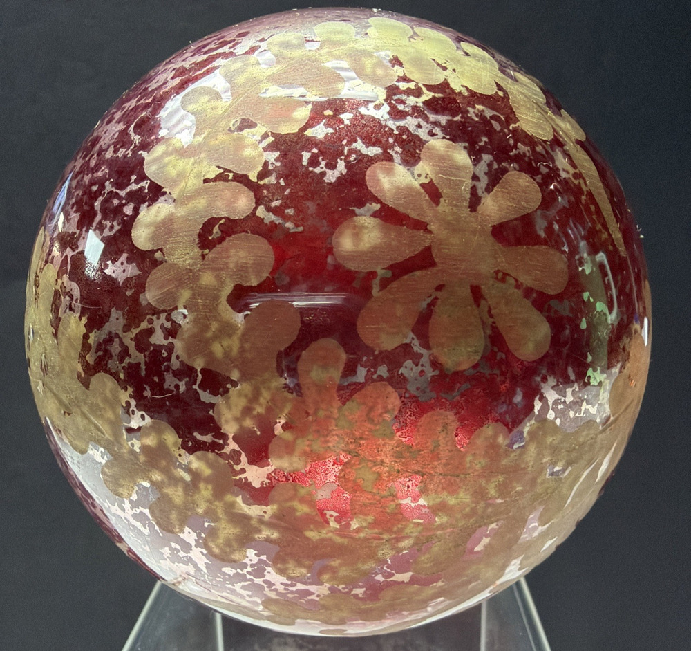 Pottery Barn Red Mottle Mercury Glass Ornament Gold Etched Snowflake As Is Read